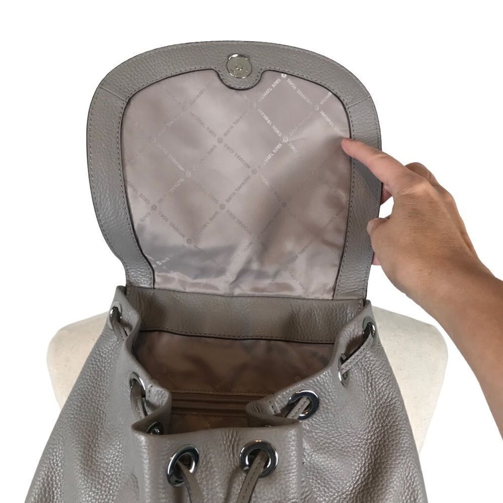 Michael Kors Riley rhinestone studded gray pebble drawstring leather backpack - Picture 7 of 14